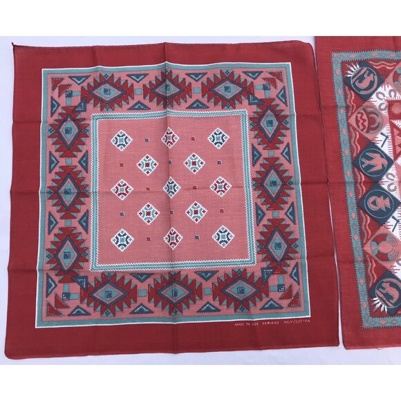 2 VTG Aztec Southwestern Bandana Handkerchief Native American Rockabilly Red - Picture 16 of 16